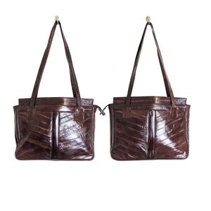 Vintage Espresso Brown Eel Leather Part Suede Interior Med Shoulder Bag